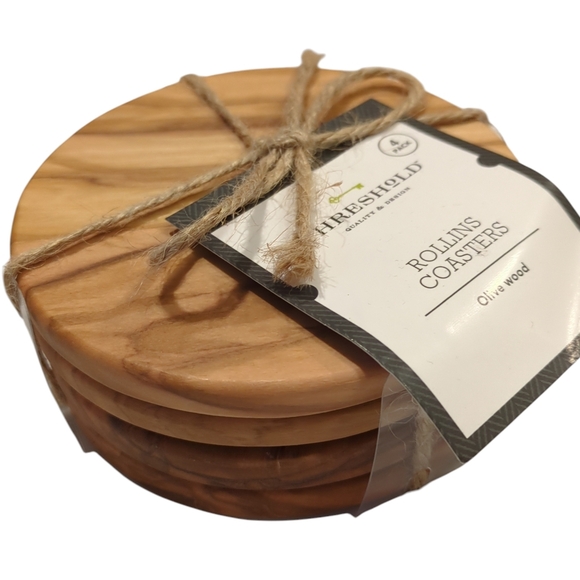 Threshold Wooden Coasters Set of 4, Olive Wood Rollins Coasters, Gift, New - Picture 3 of 4